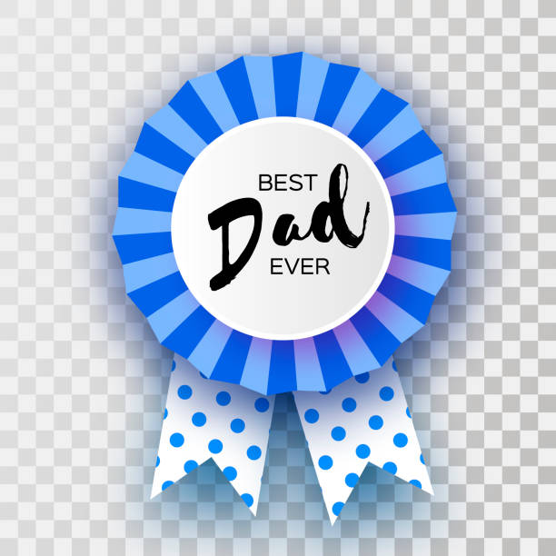 Blue Happy Fathers day greetings card. Best Dad Ever Badge award in paper cut style. Origami Layered medal. Polka dot ribbon. Circle frame for text. Blue Happy Fathers day greetings card. Best Dad Ever Badge award in paper cut style. Origami Layered medal. Polka dot ribbon. Circle frame for text. Vector best dad ever stock illustrations