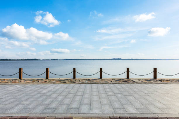 istock Beautiful lake and walkway with blue sky 1144274841