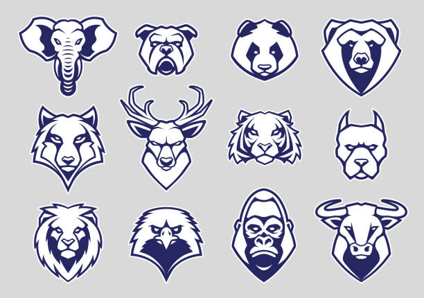 Animals Head Mascot Icons Vector Set Animals Head Mascot Icons Vector Set. Different animals muzzles looking straight with aggressive mood. Vector icons set. snout stock illustrations