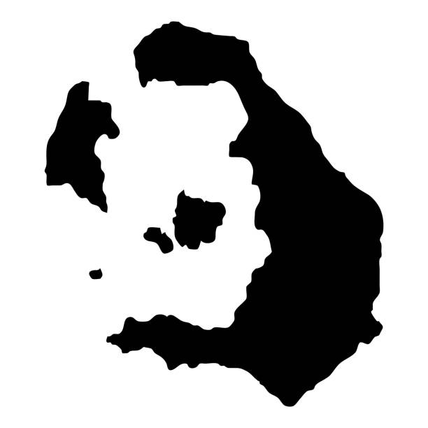 Santorini map. Santorini map. Island silhouette icon. Isolated Santorini black map outline. Vector illustration. santorini stock illustrations