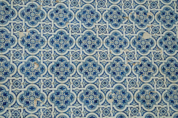 istock Blue floral pattern hand-painted in baroque style on ceramic tiles 1144281756