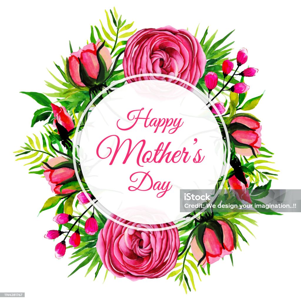 Watercolor Happy Mothers Day Floral Frame Background Stock ...
