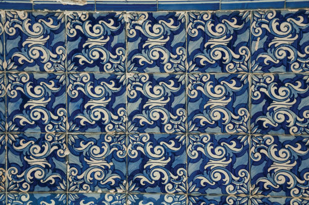 istock Blue floral pattern hand-painted in baroque style on ceramic tiles 1144282008