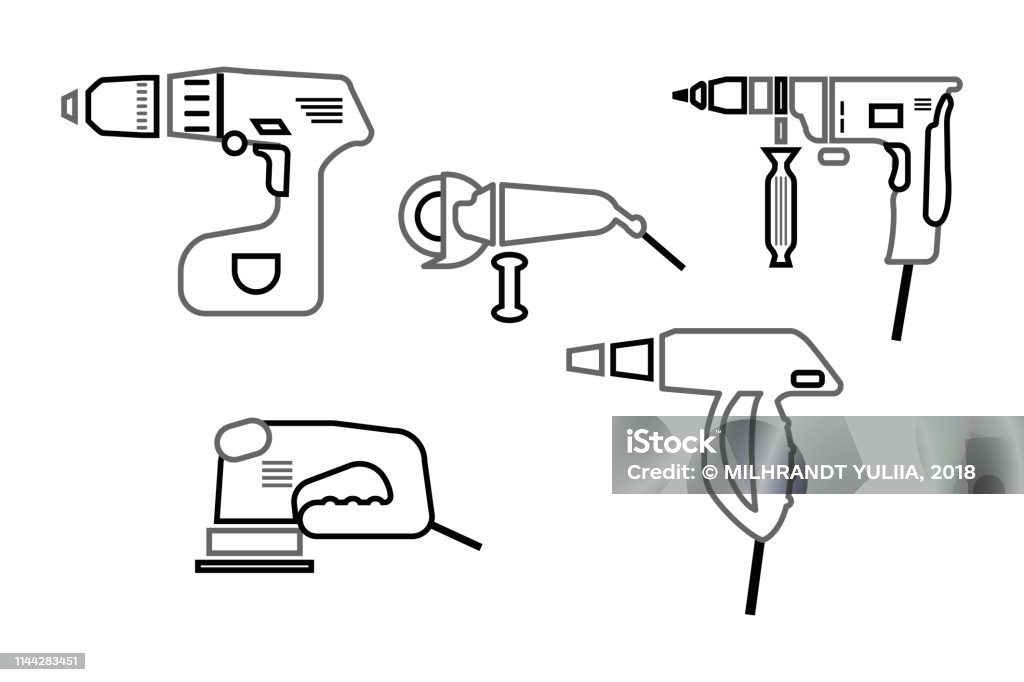Power Tools Icons Set Stock Illustration - Download Image Now - Battery