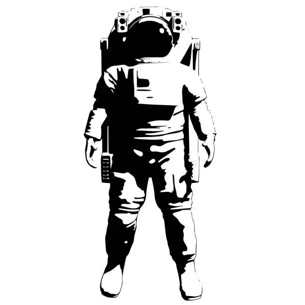 Vector illustration of Astronaut black and white vector illustration.