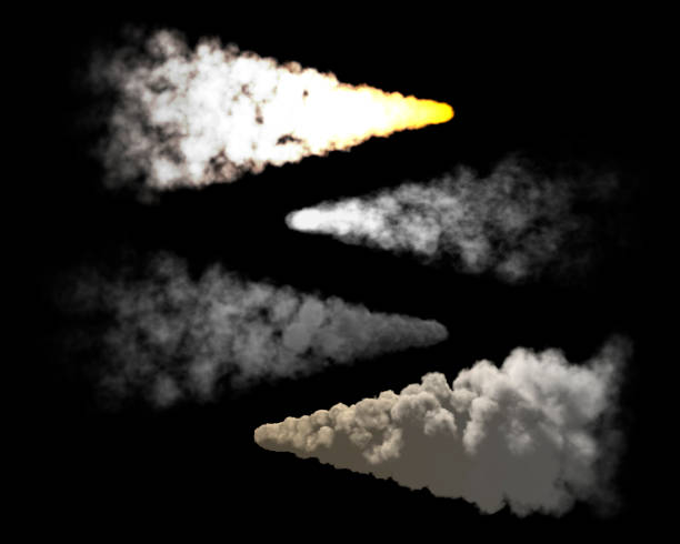 istock Stream of smoke set. Isolated on black background. 3D rendering. 1144284575