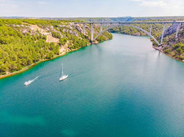 istock highway bridge cross river with blue water. summer time 1144285031