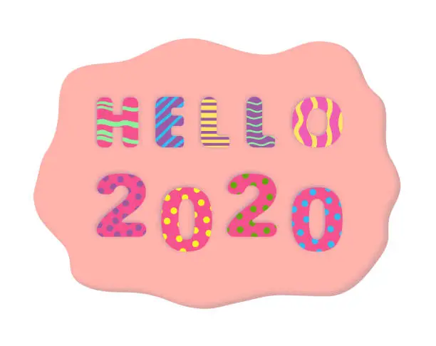 Vector illustration of Paper art of Hello 2020 vector illustration.