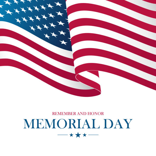 illustrations, cliparts, dessins animés et icônes de carte de memorial day usa avec ondulation drapeau national des états-unis. - backgrounds us memorial day patriotism american flag