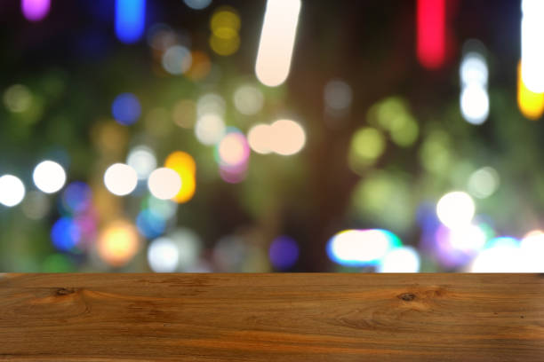 istock Empty dark wooden table in front of abstract blurred bokeh background of restaurant . can be used for display or montage your products.Mock up for space. 1144296497