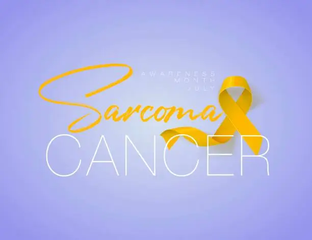 Vector illustration of Sarcoma and Bone Cancer Awareness Calligraphy Poster Design. Realistic Yellow Ribbon. July is Cancer Awareness Month. Vector