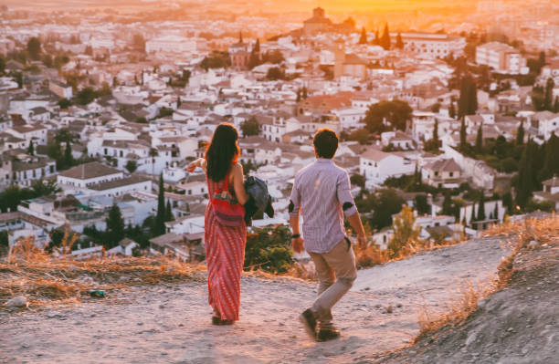 Boy and girl on mountain