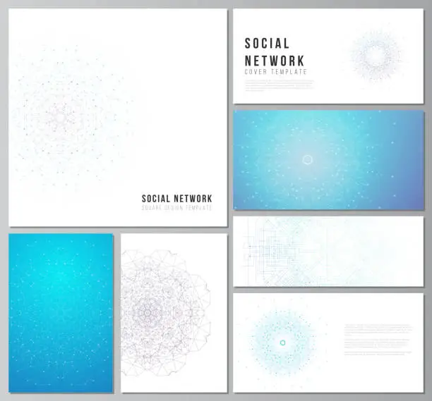 Vector illustration of The minimalistic abstract vector illustration layouts of modern social network mockups in popular formats. Big Data Visualization, geometric communication background with connected lines and dots.