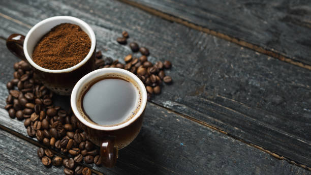 istock Whole roasted coffee, freshly ground coffee and brewed fragrant espresso in a Cup 1144307677