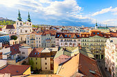 Aerial view of the old town of Brno during summer sunny day, Czech Republic. Brno is the capital of Moravia region.