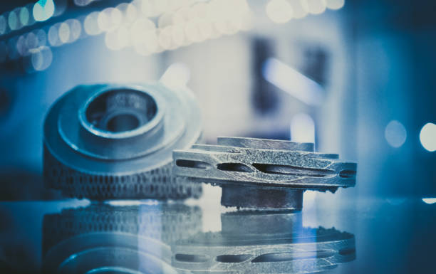 istock Selective Laser Melting. Object printed on metal 3d printer close-up. 1144311514
