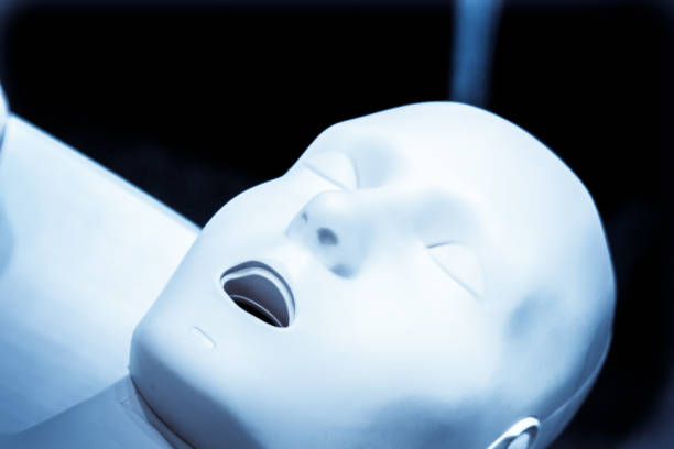 istock One Layout medical mannequin face man with open mouth close-up, 1144311556