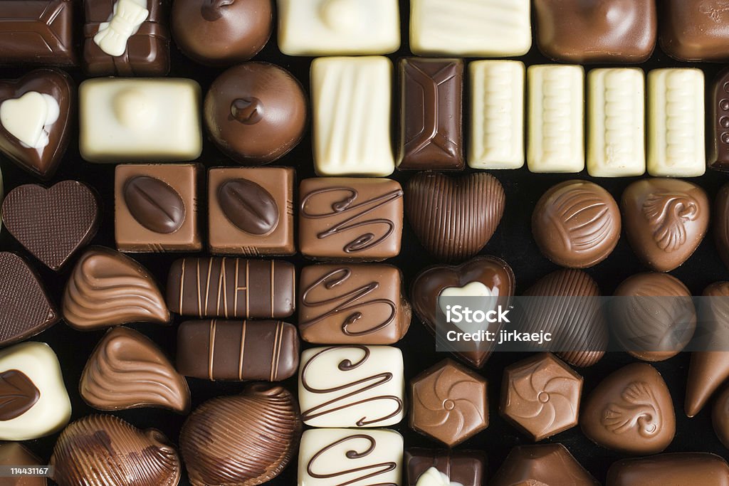 various chocolate pralines  Gourmet Stock Photo