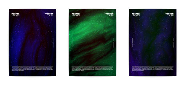 Modern abstract posters collection Set of modern abstract posters. Covers collection. Bright outer space full of stars. Vivid liquid backgrounds. Fluid colors. Vector, isolated, eps 10. aurora borealis abstract stock illustrations