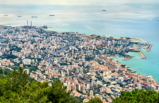 Aerial view of Jounieh from Harissa. Lebanon, the Middle East