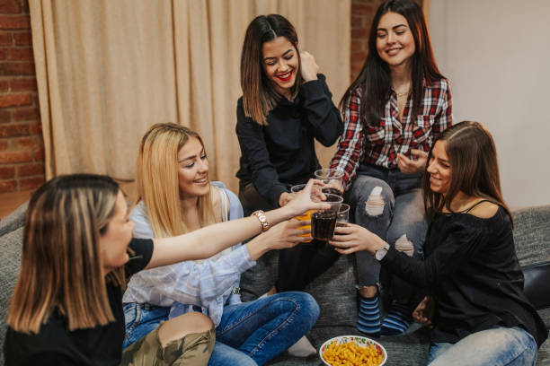 Friends having fun at home