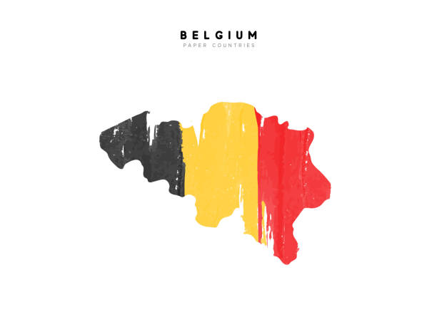 illustrazioni stock, clip art, cartoni animati e icone di tendenza di mappa dettagliata del belgio con bandiera del paese. dipinto con colori di vernice ad acquerello nella bandiera nazionale - belgium