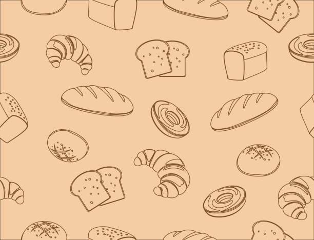 Seamless pattern of hand drawn line art bakery background - vector illustration Seamless pattern of hand drawn line art bakery background - vector illustration baked pastry item stock illustrations