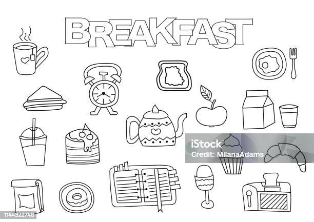 Hand Drawn Breakfast Set Stock Illustration - Download Image Now - Food, Breakfast, Cartoon