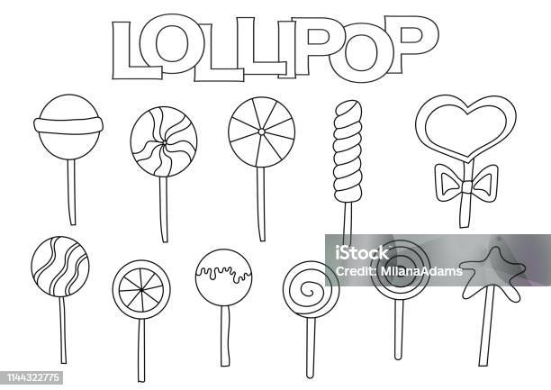Lollipop Elements Hand Drawn Set Stock Illustration - Download Image Now - Backgrounds, Black Color, Book