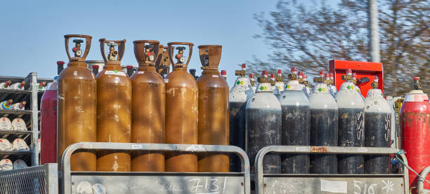 Industrial and Medical Gas Bottles on Transporter stock photo