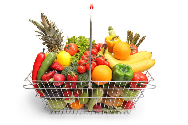 istock Shopping basket with fruit and vegetables 1144326078