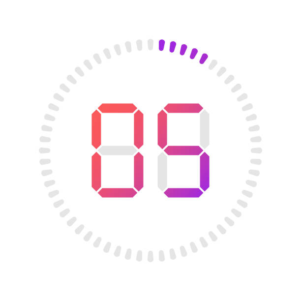 Clock and watch. Vector. The 1 minutes, stopwatch vector icon, digital timer. Vector digital count down circle board with circle time pie diagram. Watch outline style design, designed for web and app. five minutes stock illustrations