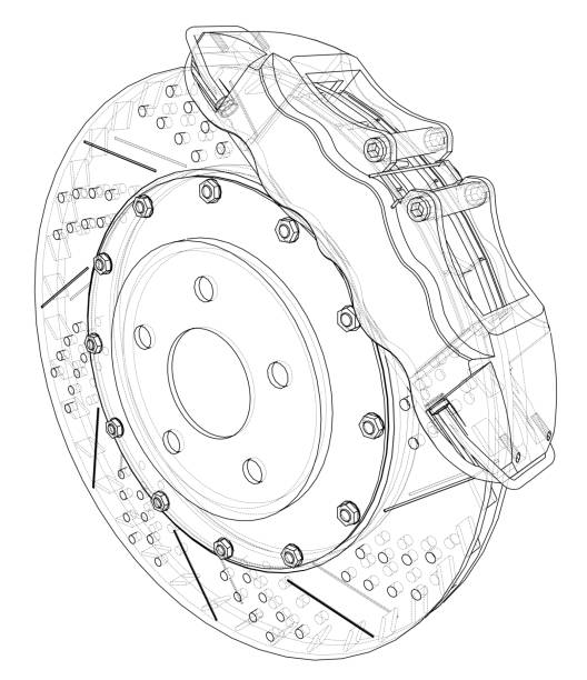 브레이크 디스크 윤곽. 3d의 벡터 렌더링 - disk brake stock illustrations