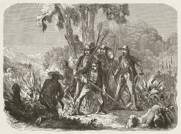 Mexican guerrillas in the 19th century, wood engraving, published in 1872 Mexican guerrillas in the 19th century. Woodcut engraving, published in 1872. guerrilla warfare photos stock illustrations