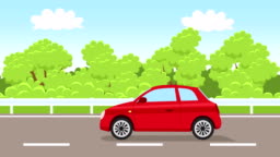 Cartoon Red Car Flat Animation Driving Along The Road Highway Side View  Stock Video - Download Video Clip Now - iStock