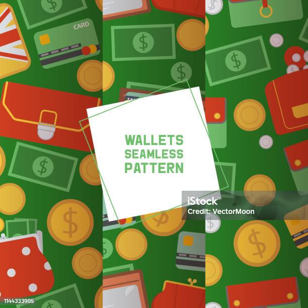 Wallet Vector Seamless Pattern Leather Purse Business Billfold W Stock Illustration - Download Image Now