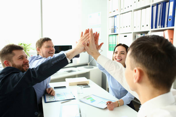 istock Group of joyful smiling happy people celebrate 1144337557