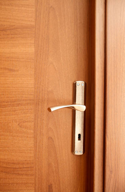 istock Modern wooden door close-up 1144339323
