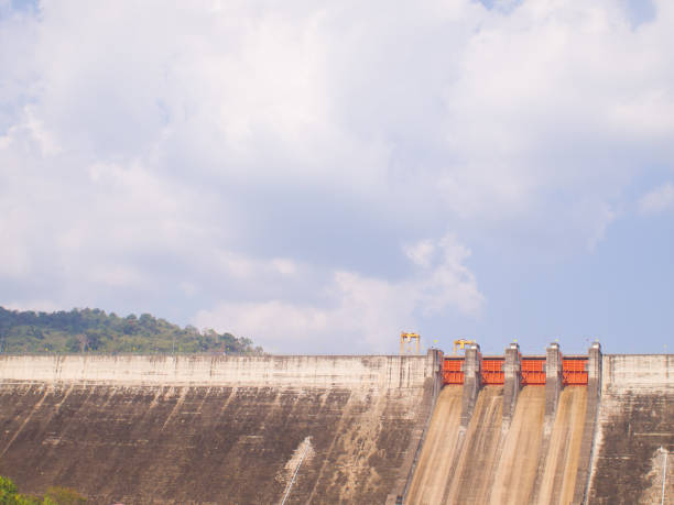 istock concrete Dam. Dam wall khun Dan Prakarnchon Dam in Thailand 1144340459