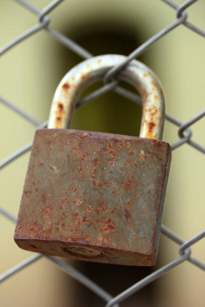istock metal fence and rusty padlock 1144340739