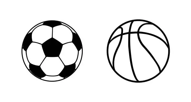 Vector illustration of Soccer ball and basketball ball icons. Balls vector icons. Balls isolated. Ball on white background