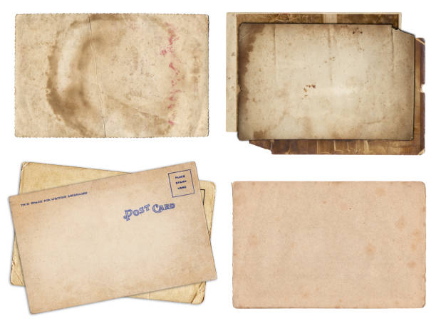 istock Set of various Old papers and postcards with scratches and stains texture isolated 1144346543