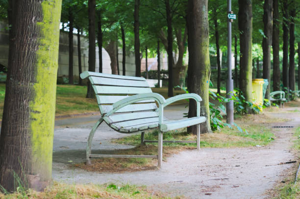 istock Blue bench in the garden 1144347540