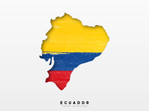 ilustraciones, imágenes clip art, dibujos animados e iconos de stock de ecuador mapa detallado con bandera del país. pintado en acuarela colores de pintura en la bandera nacional - ecuador