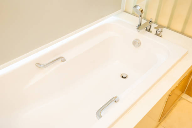 istock Beautiful white bathtub decoration interior of bathroom 1144347947