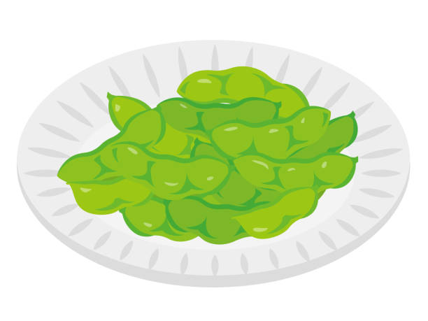 흰색 바탕에 녹색 콩 - edamame stock illustrations