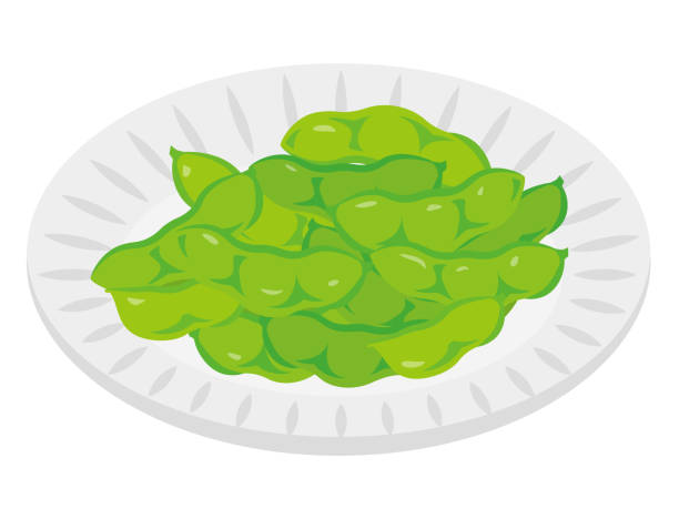 Green soybeans on white background Green soybeans on white background paper plate stock illustrations
