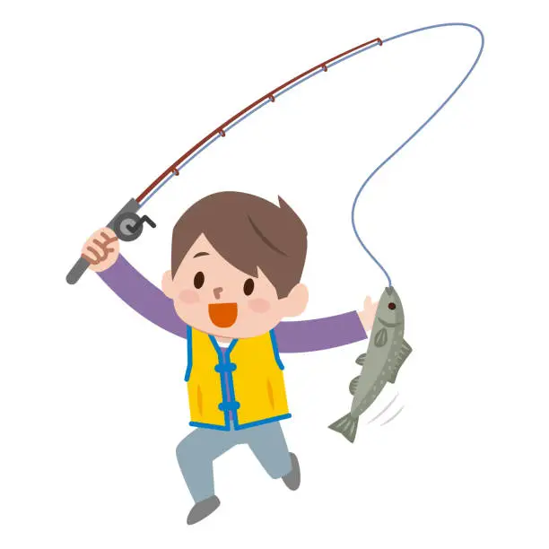 Vector illustration of illustration of Cartoon Boy fishing