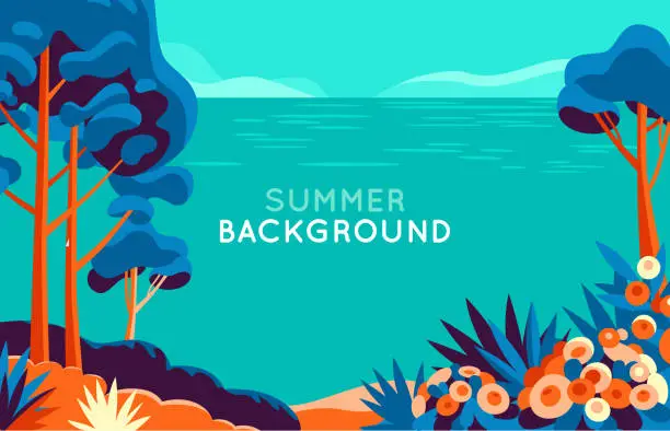 Vector illustration of Vector illustration in trendy flat and simple style - background with copy space for text - summer landscape - background for banner, greeting card