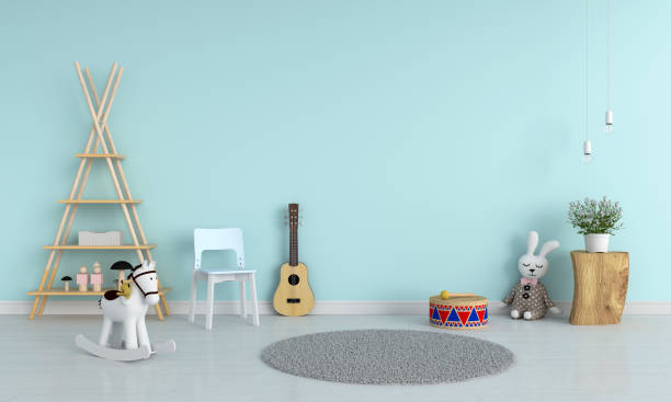istock Chair and guitar in child room for mockup, 3D rendering 1144355353